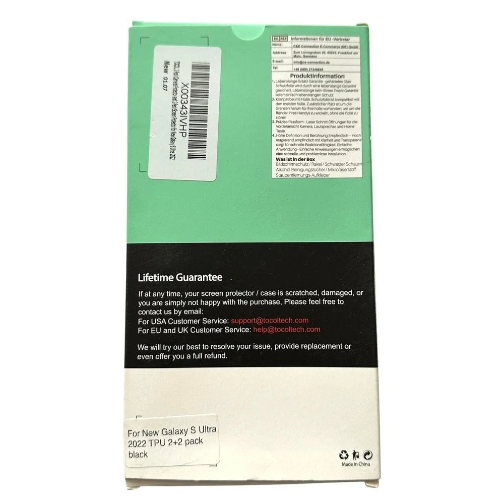 New Tocol For Galaxy S Ultra 2022 Screen Protector TPU Film Black 2+2 Pack